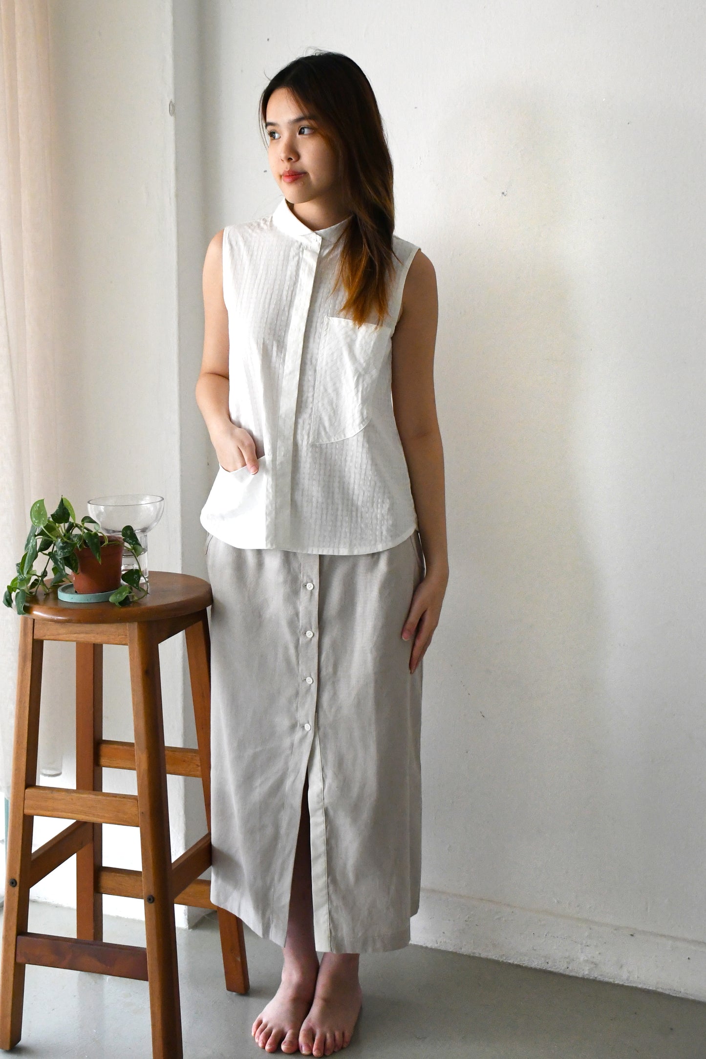 Andie Buttondown Blouse / Pearl Gingham