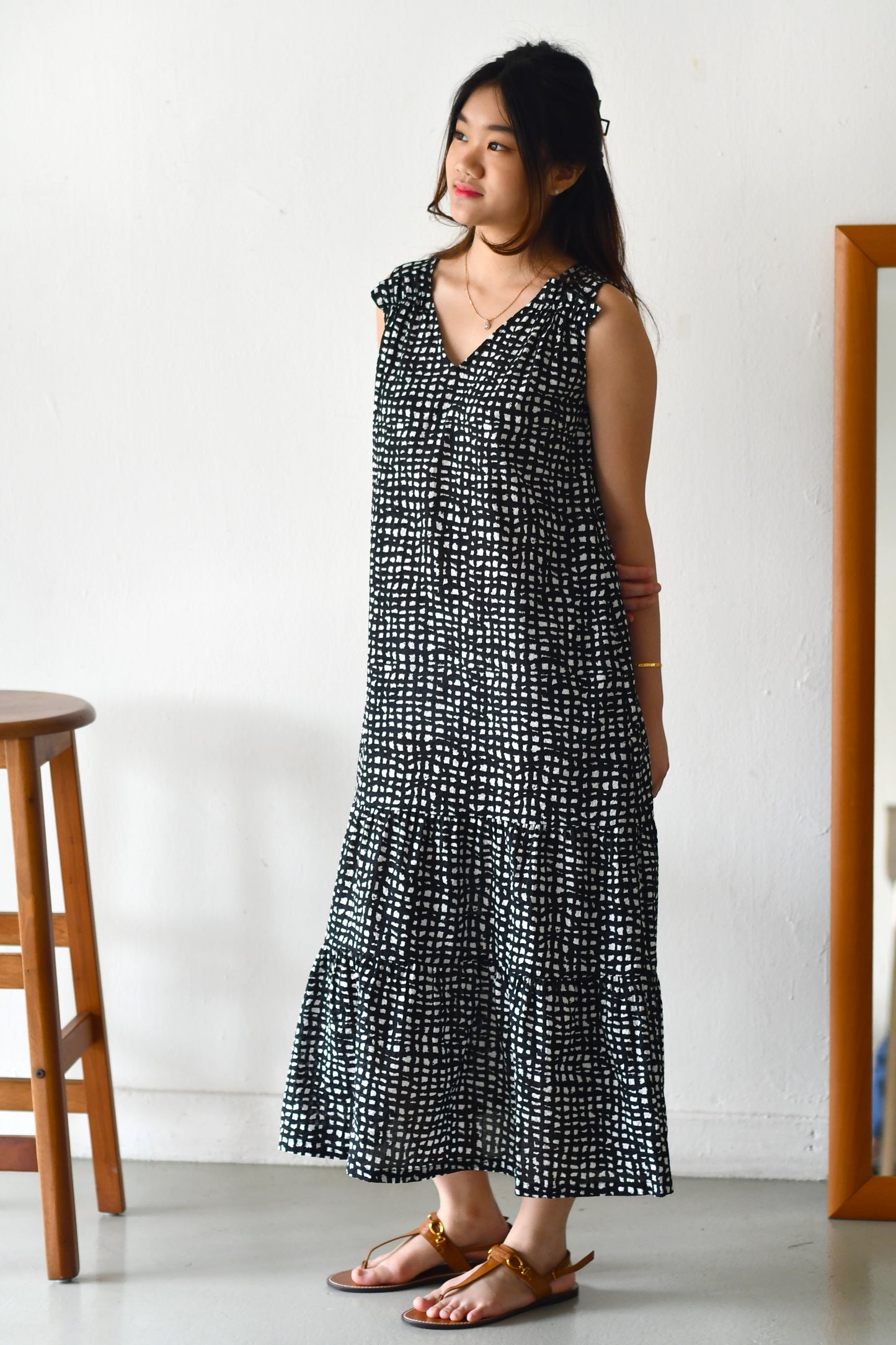 Emi Maxi Dress / Black Grids