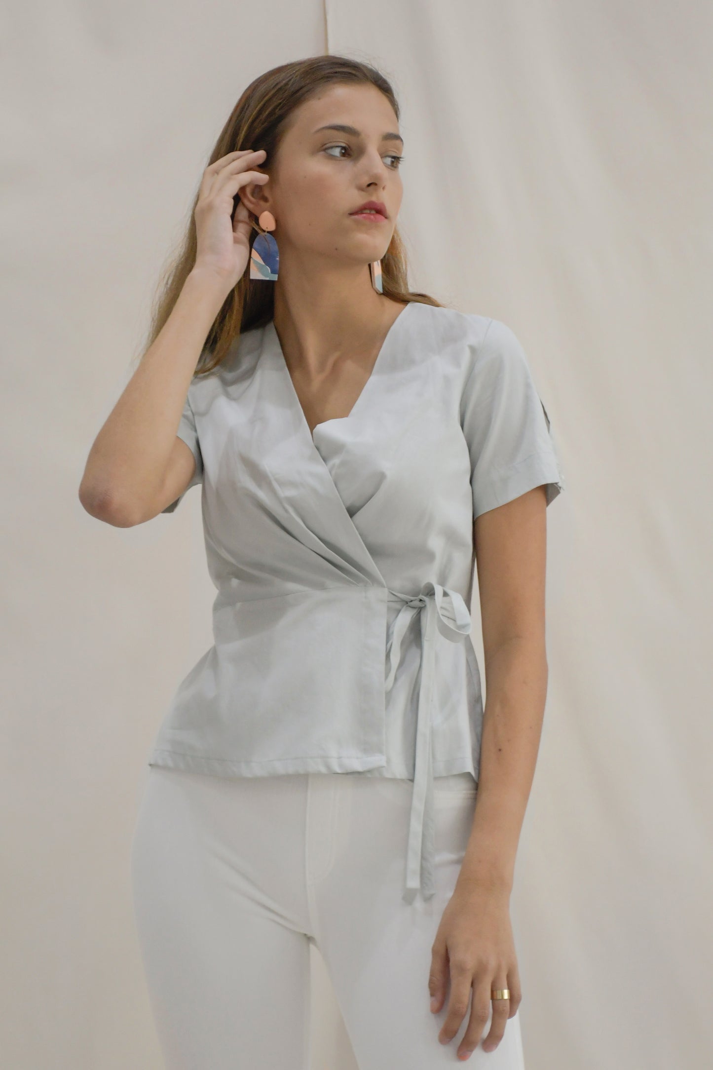 Frida Wrap Blouse / Pale Blue