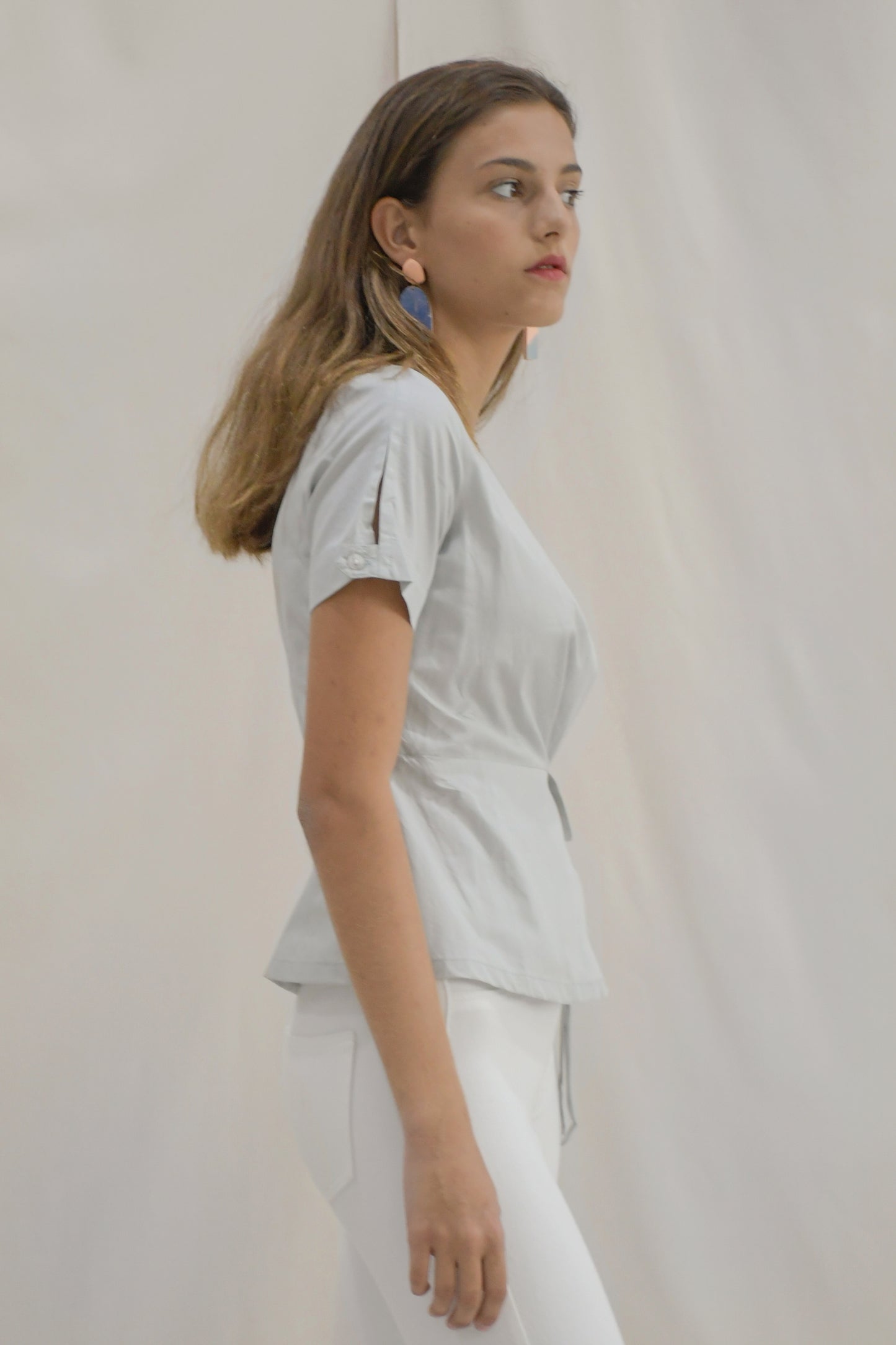 Frida Wrap Blouse / Pale Blue