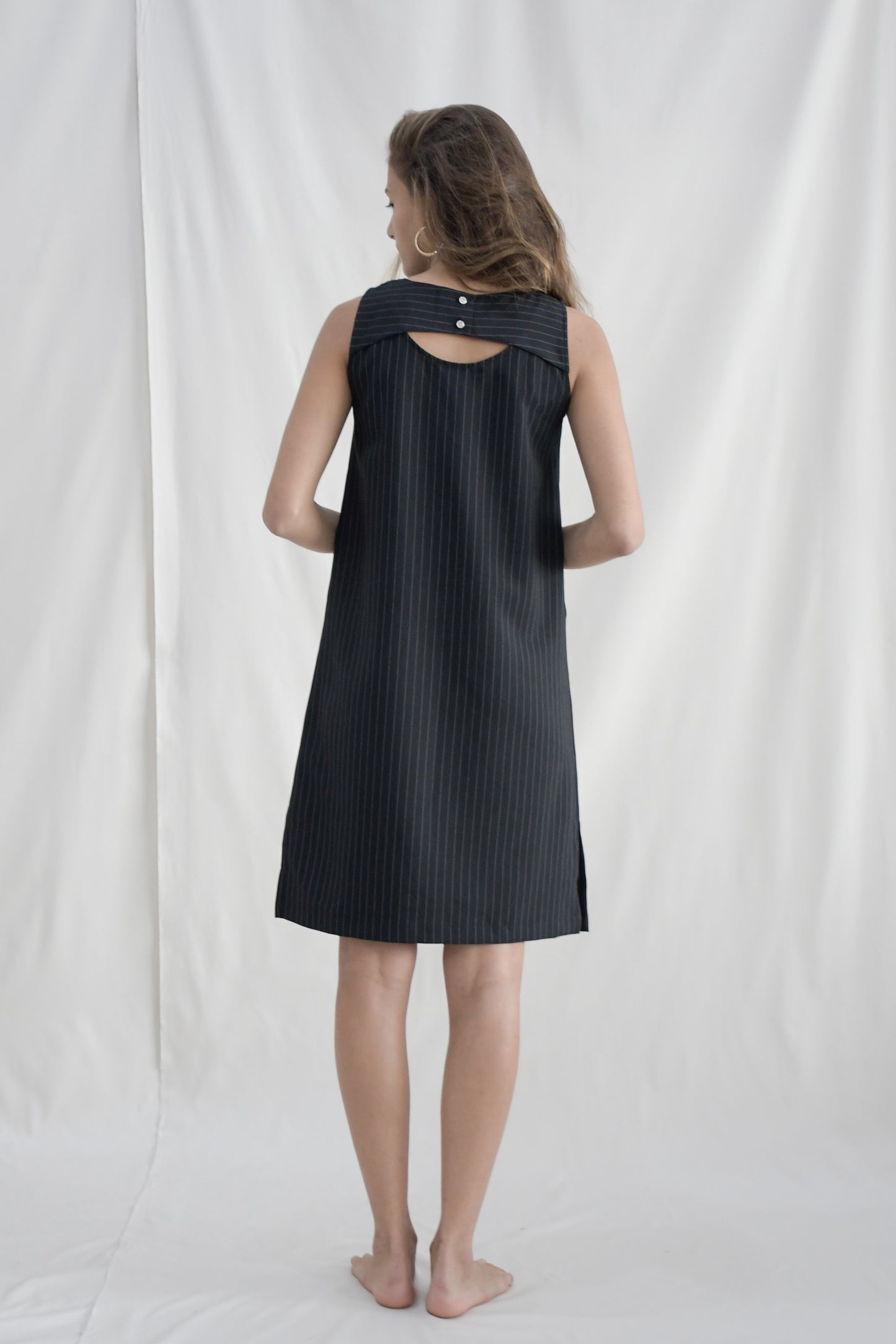 Pinstripes Shift Dress / Black