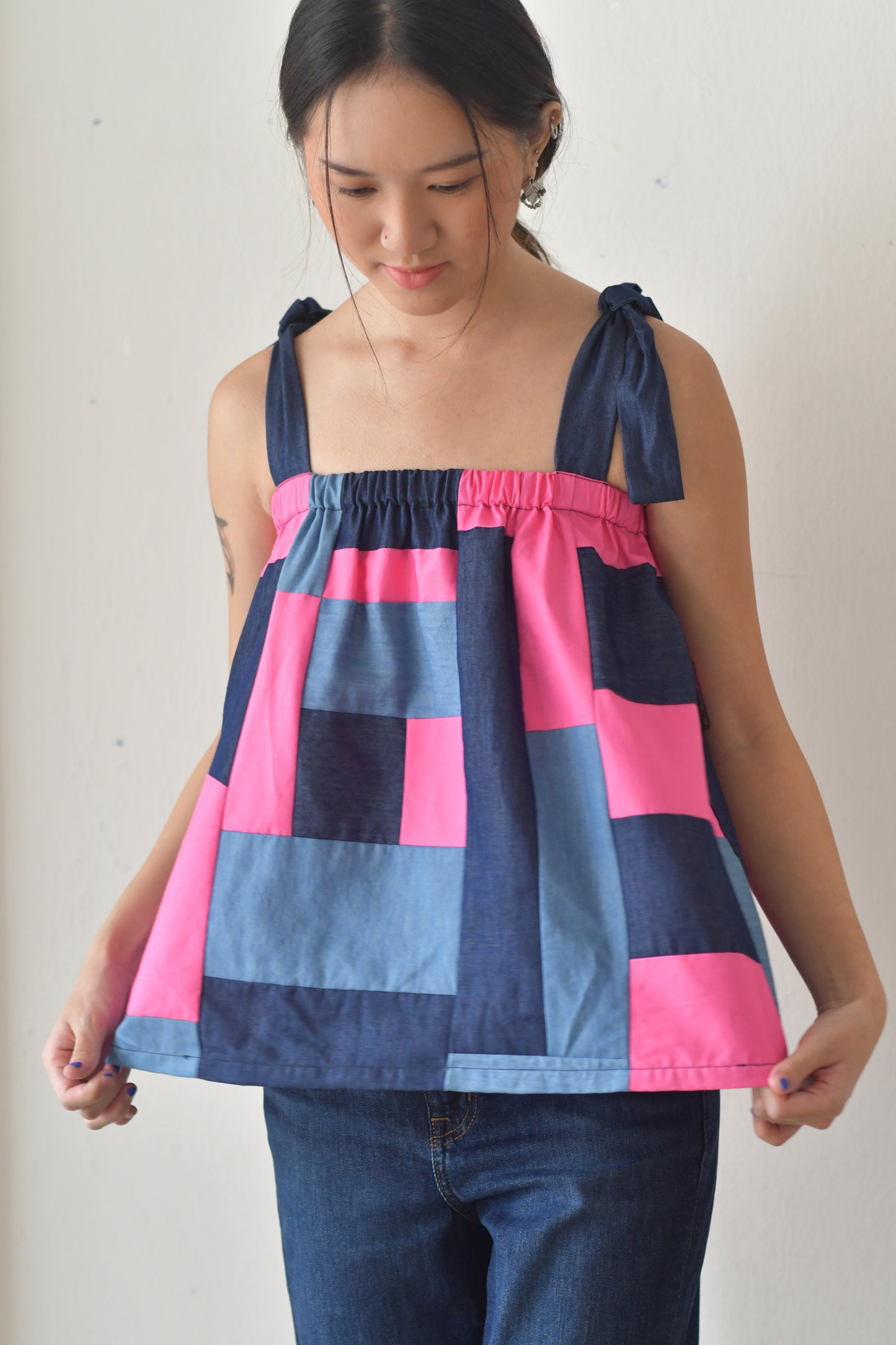 Upcycled Cami / Denim Flamingo