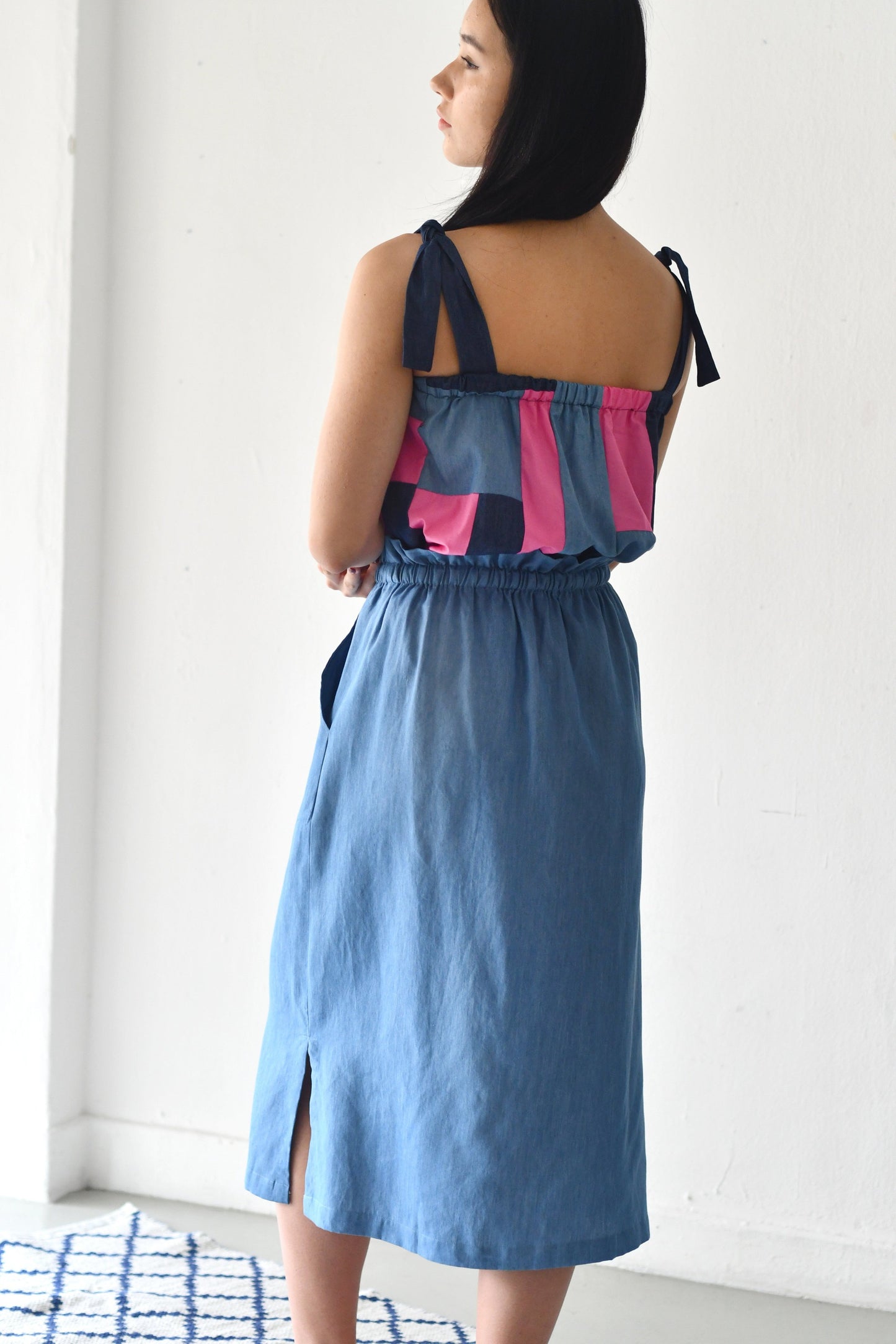 Drawstring Midi Skirt/ Light Denim