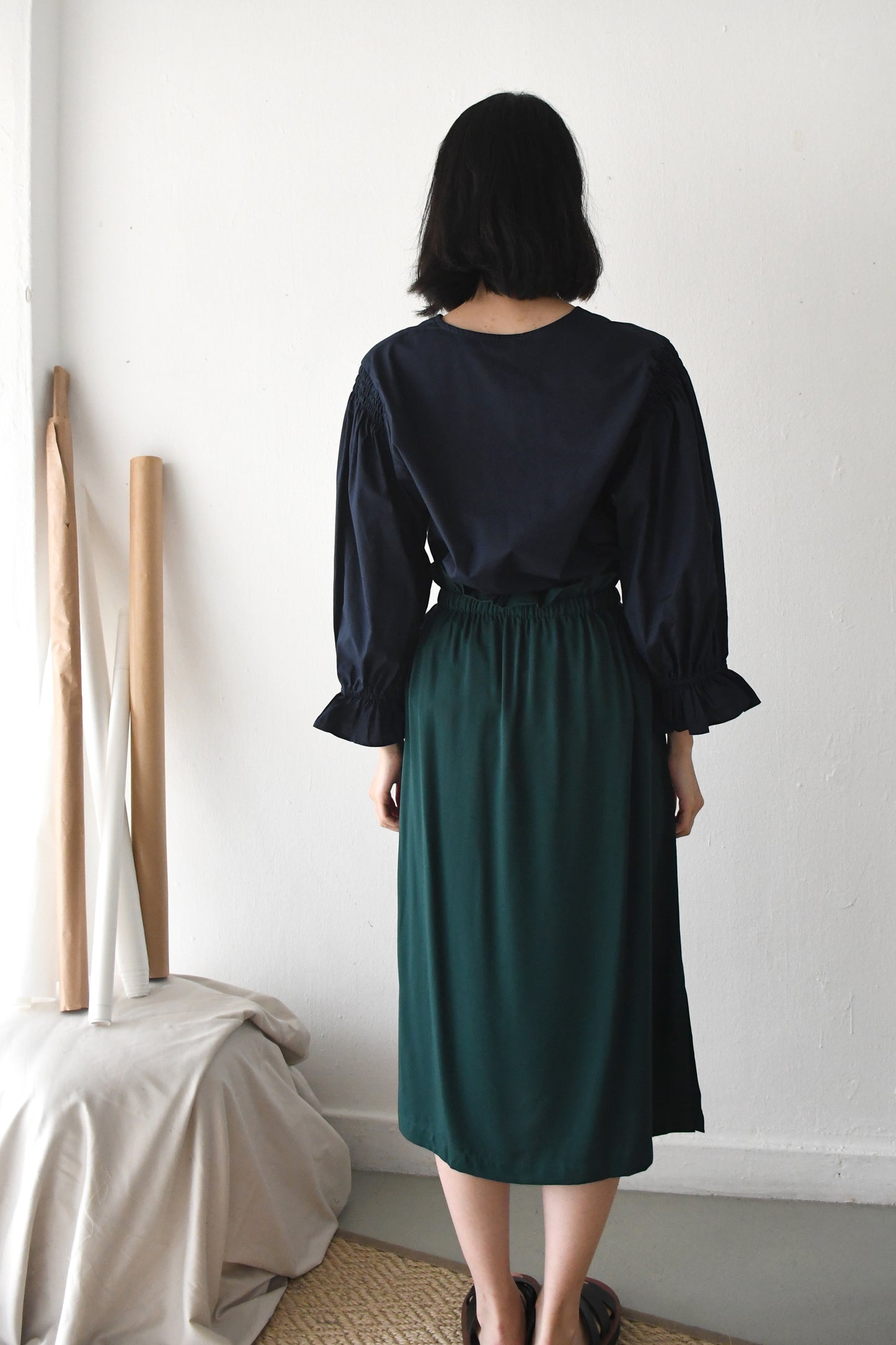 Drawstring Midi Skirt/ Forest Green