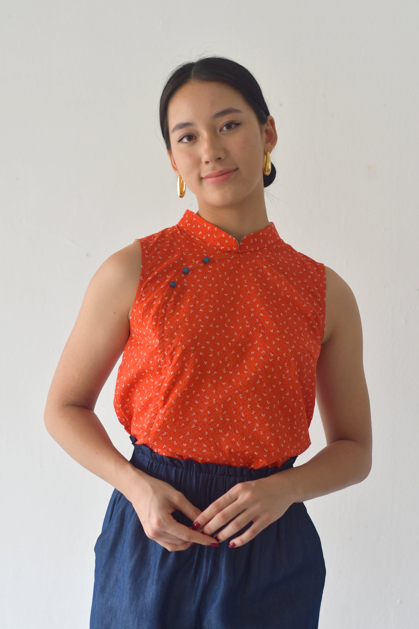 Mandarin Shell Top/ Red Flutters