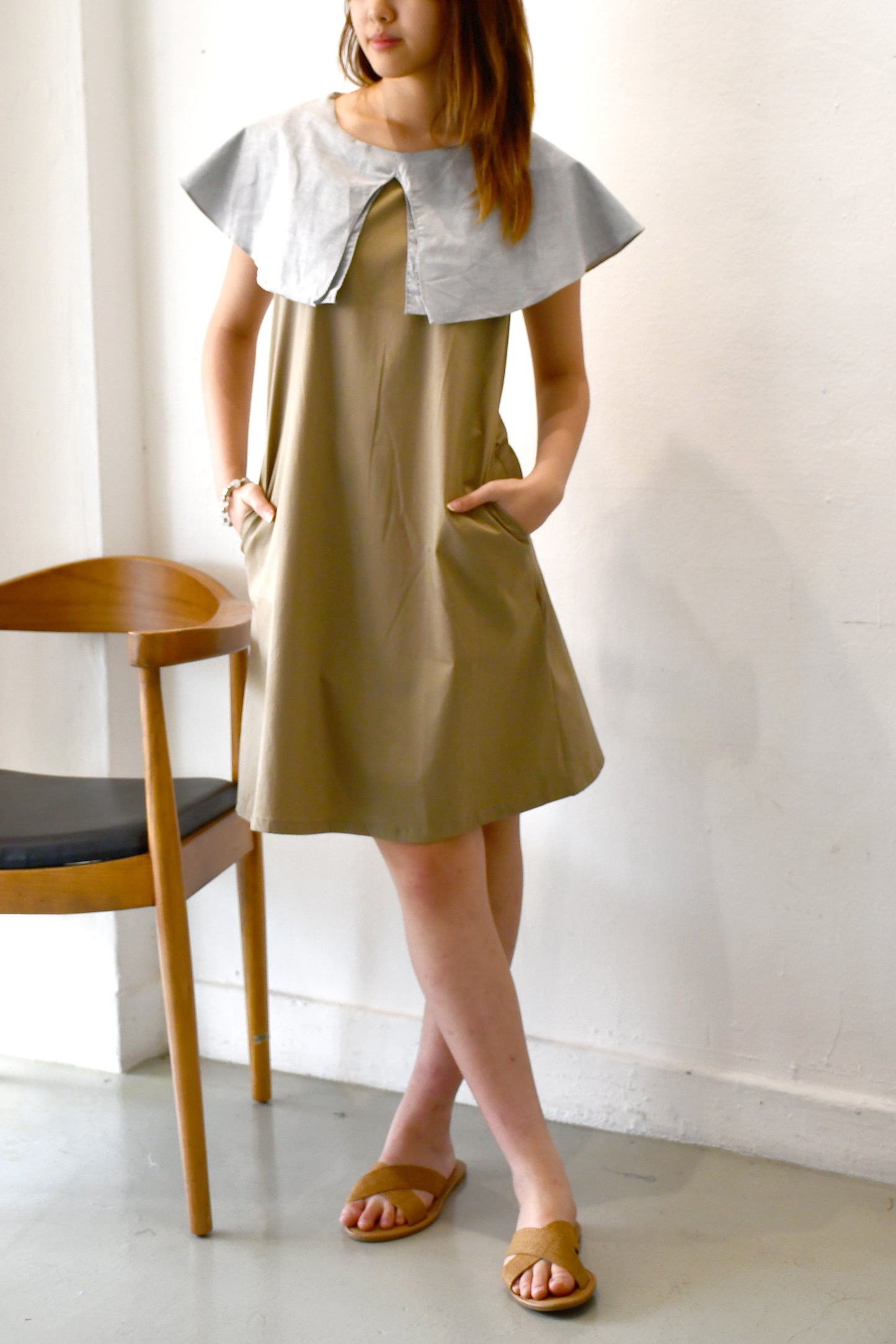 Archive Sale/ Semicircle Flap Dress / Khaki Ash