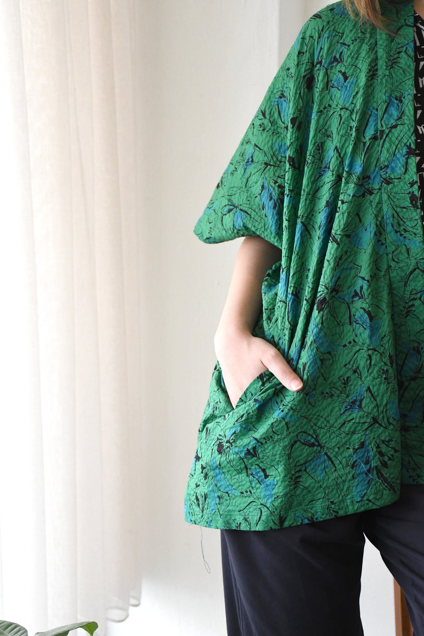 ZW Kimono Outer / Inked Blossoms (Green)