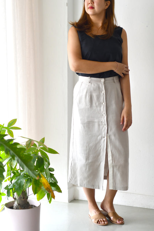 Reset Sale/ Midi Linen Skirt / Natural