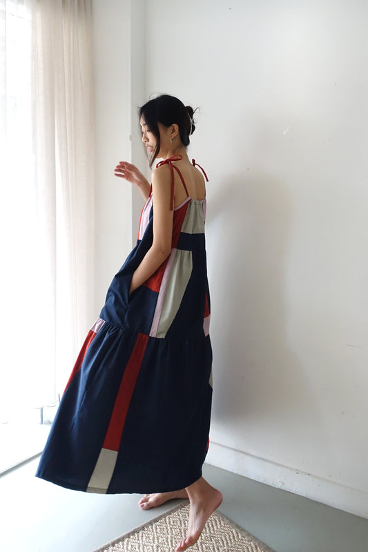 Reset Sale/ Colourblock Maxi Dress/ Navy