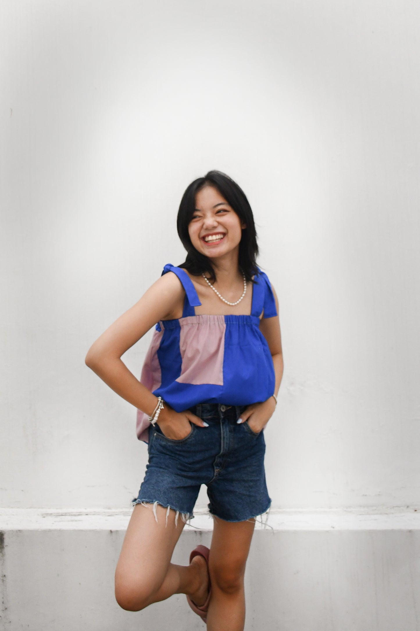 Upcycled Cami / Pop blue mix