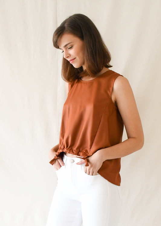 Drawstring Shell Top / Rust