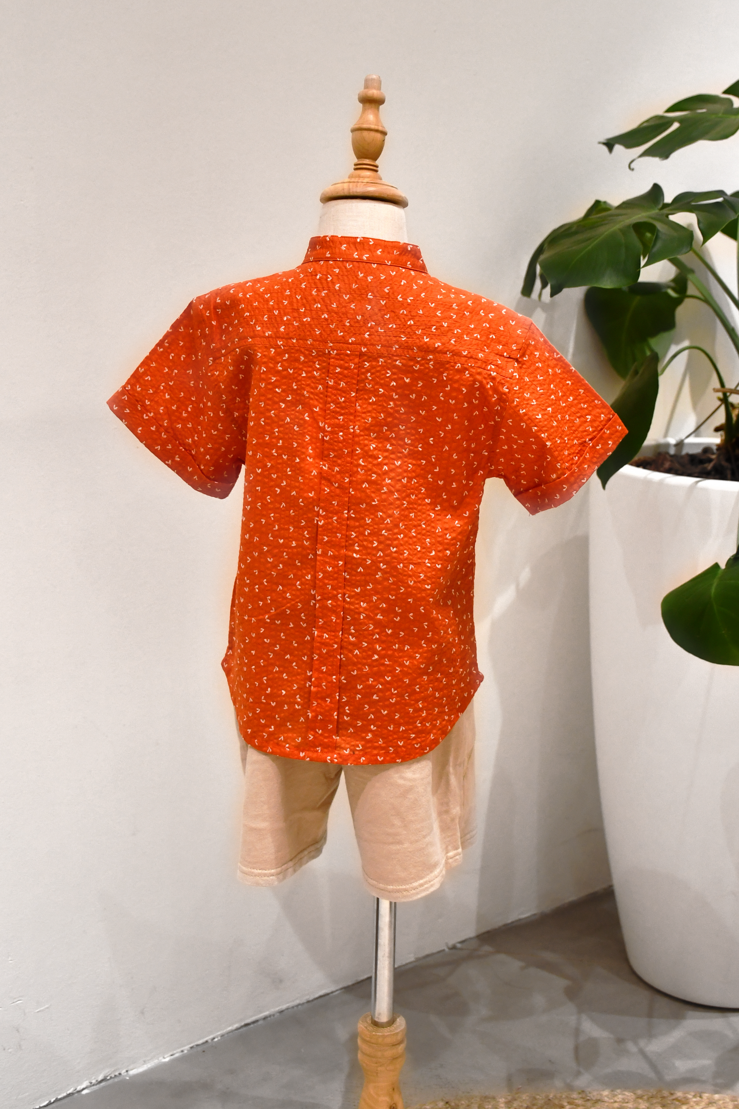 LITTLES Mandarin Collared Shirt/ Red Flutters
