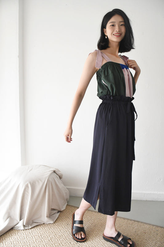 Drawstring Midi Skirt/ Midnight
