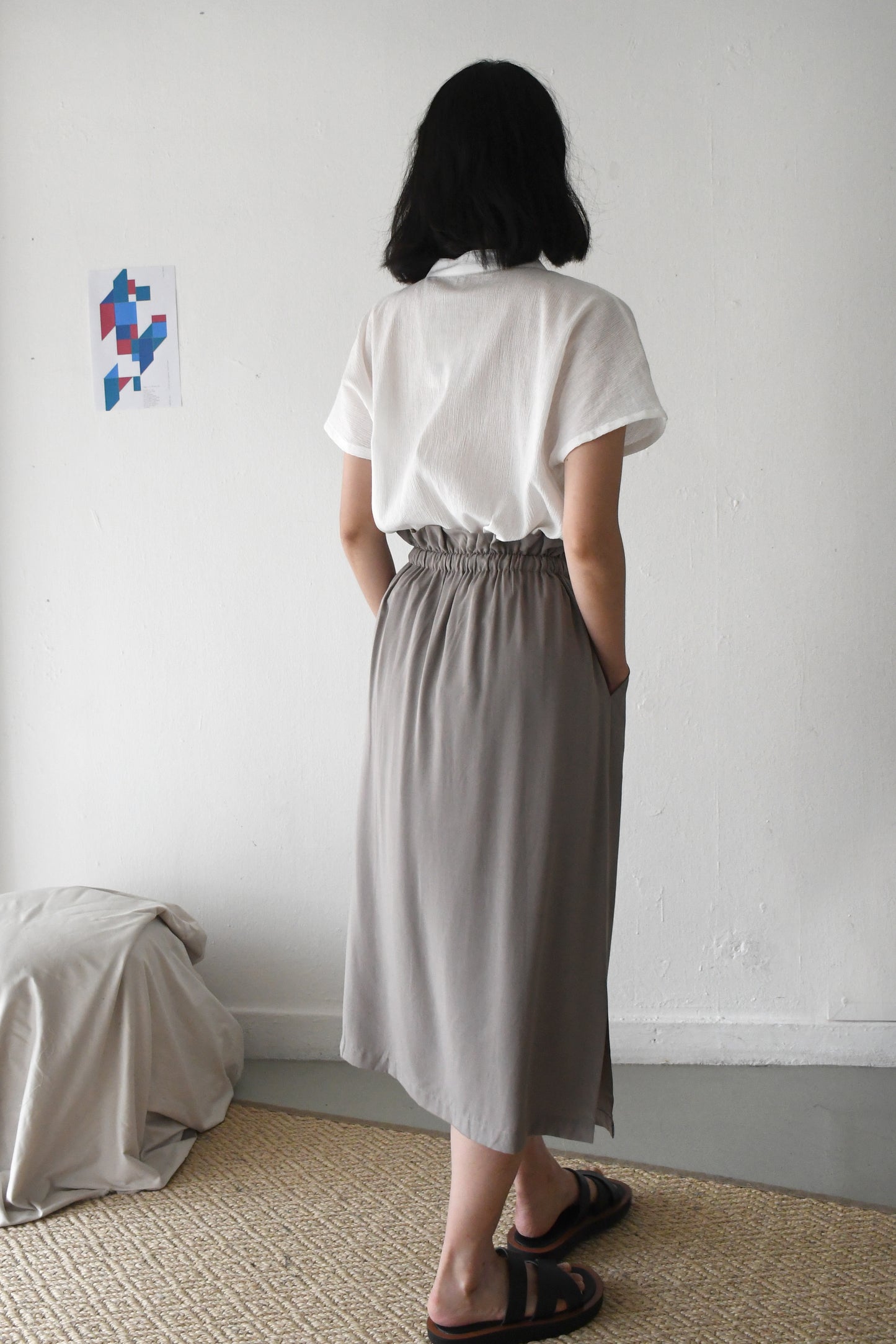 Drawstring Midi Skirt/ Taupe